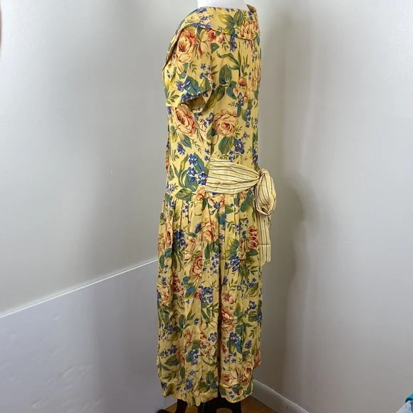 Vintage Y2K Donna Ricci Floral Midi Dress With Bow Tie Back & Pleated Skirt M - Picture 2 of 14